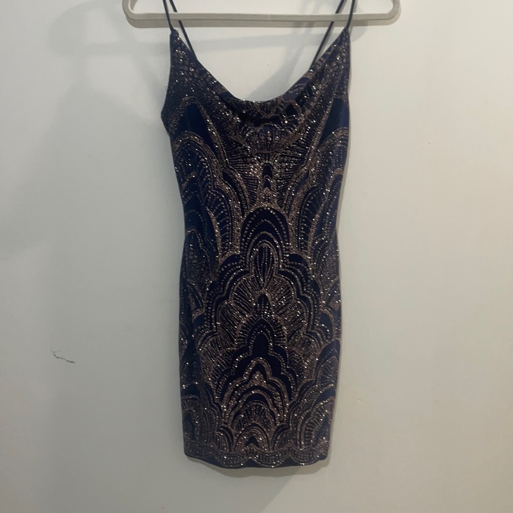 Navy blue rose gold glitter dress